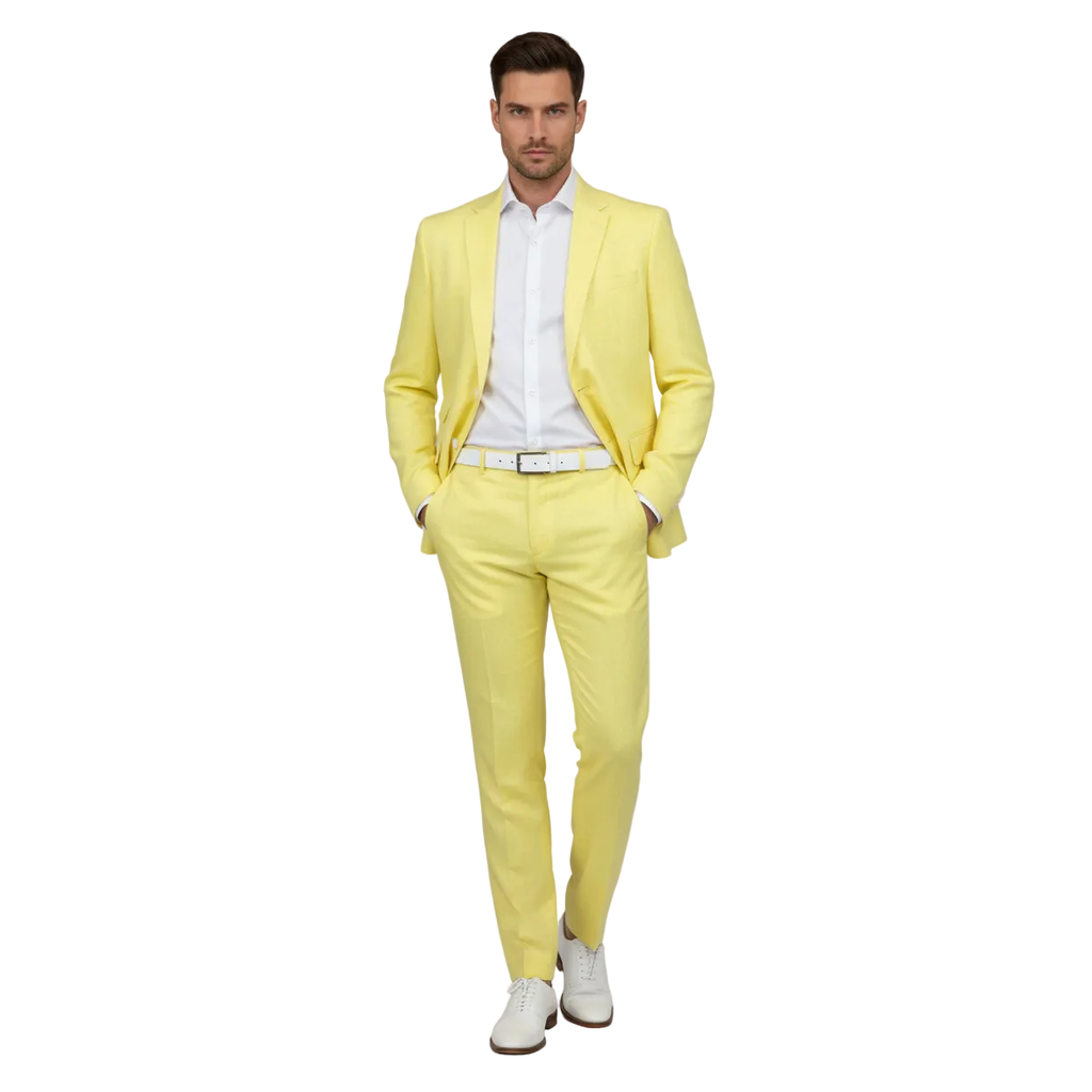 Men Premium 100% Linen Cocktail Suit by INSERCH Breathable and cool SU880 Yellow