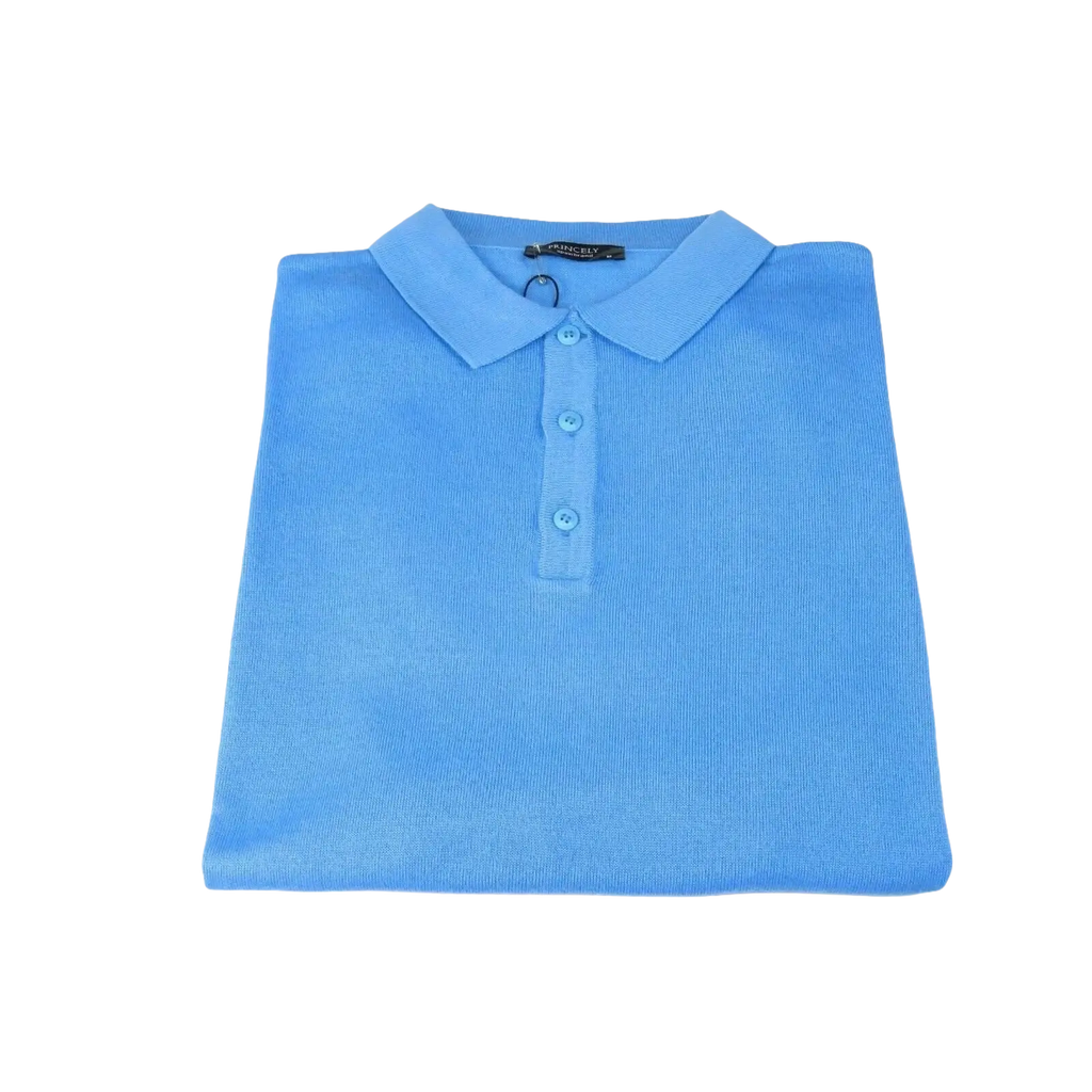 Men PRINCELY Soft Merinos Wool Sweater Knits Lightweight Polo 1011 - 40 Sky Blue - J.Valintin Men's Wear Legend - 96649
