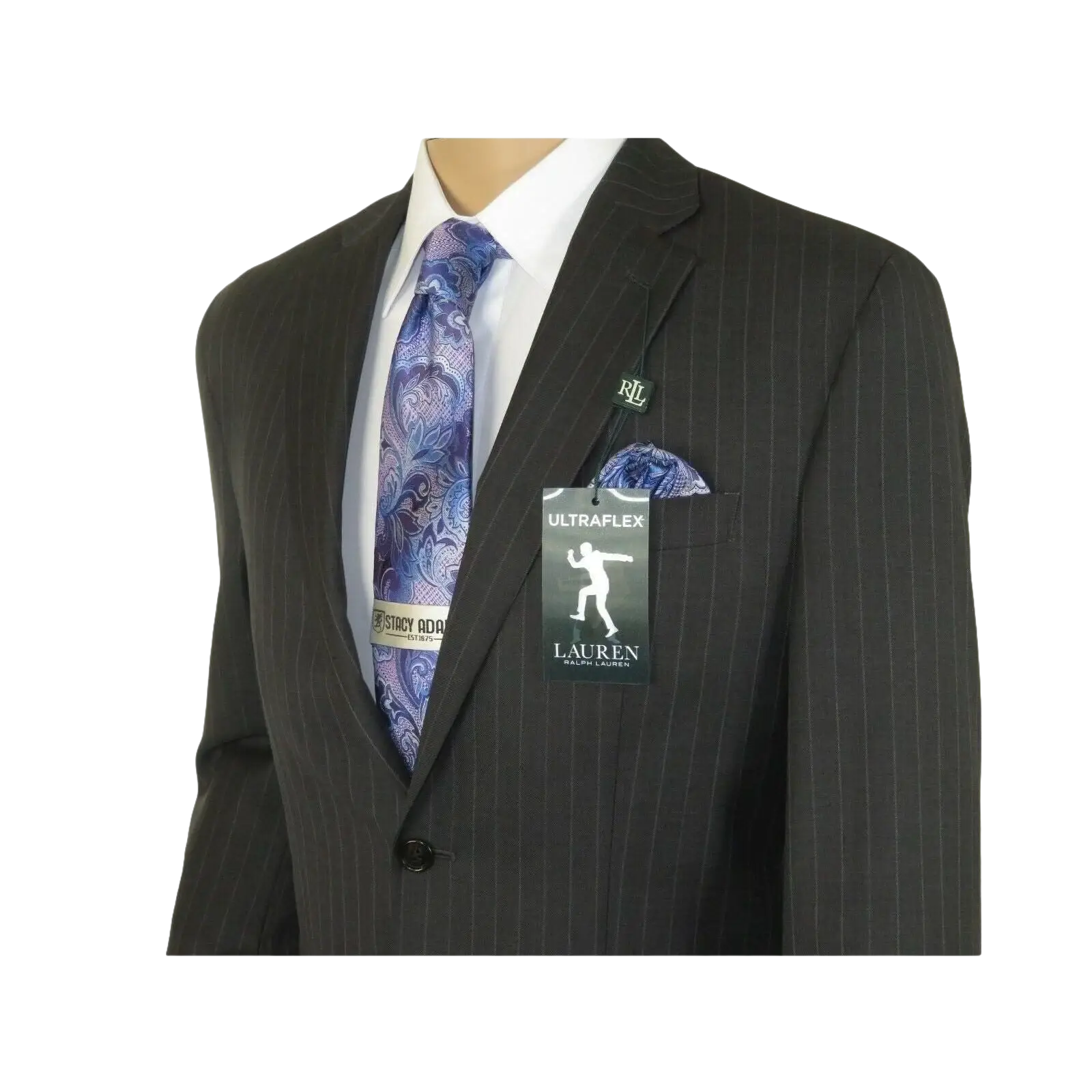 Men RALPH LAUREN Suit Wool Blend Two Button Classic Pinstripe Formal 0151 Gray - J.Valintin Men's Wear Legend - 18241