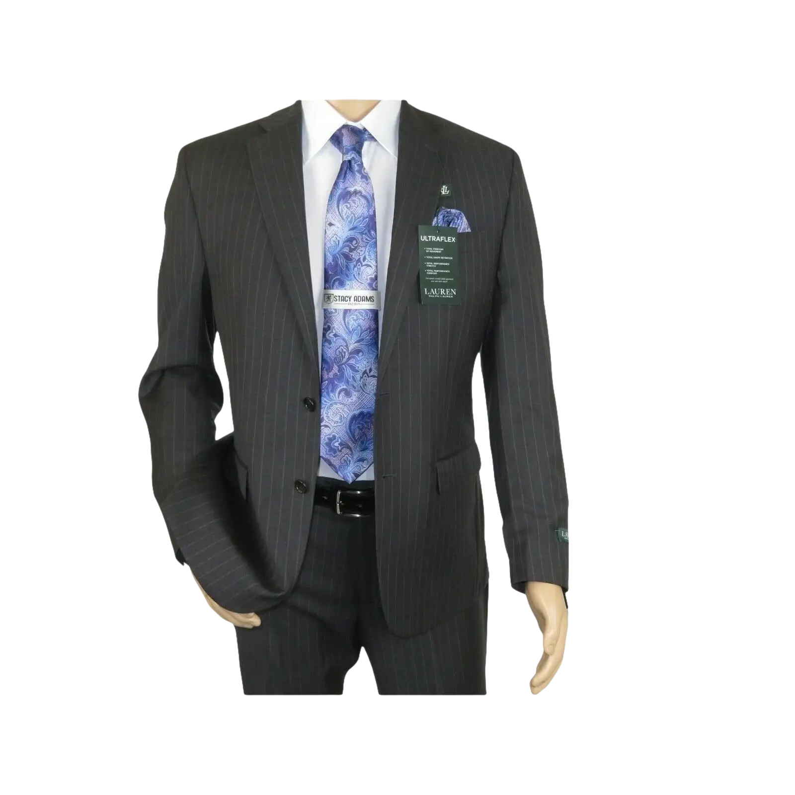 Men RALPH LAUREN Suit Wool Blend Two Button Classic Pinstripe Formal 0151 Gray - J.Valintin Men's Wear Legend - 18241