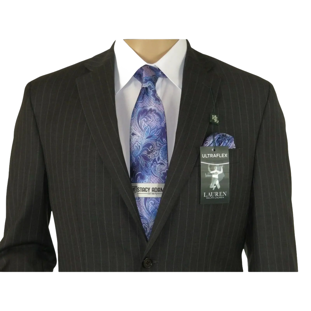 Men RALPH LAUREN Suit Wool Blend Two Button Classic Pinstripe Formal 0151 Gray - J.Valintin Men's Wear Legend - 18241