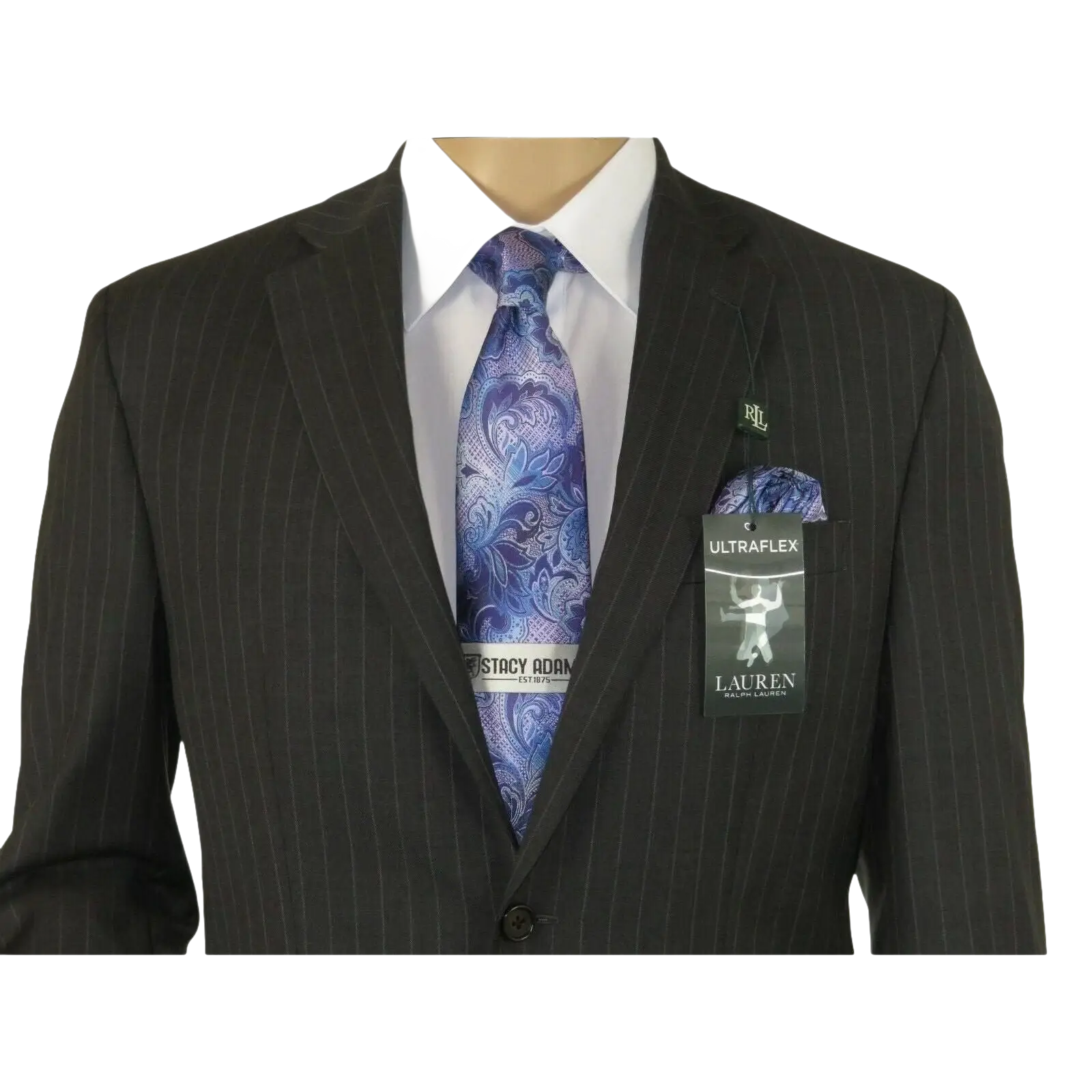 Men RALPH LAUREN Suit Wool Blend Two Button Classic Pinstripe Formal 0151 Gray - J.Valintin Men's Wear Legend - 18241