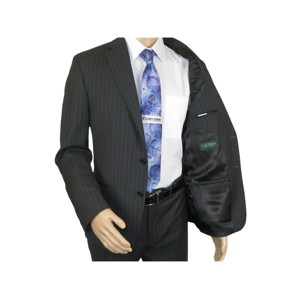 Men RALPH LAUREN Suit Wool Blend Two Button Classic Pinstripe Formal 0151 Gray - J.Valintin Men's Wear Legend - 18241