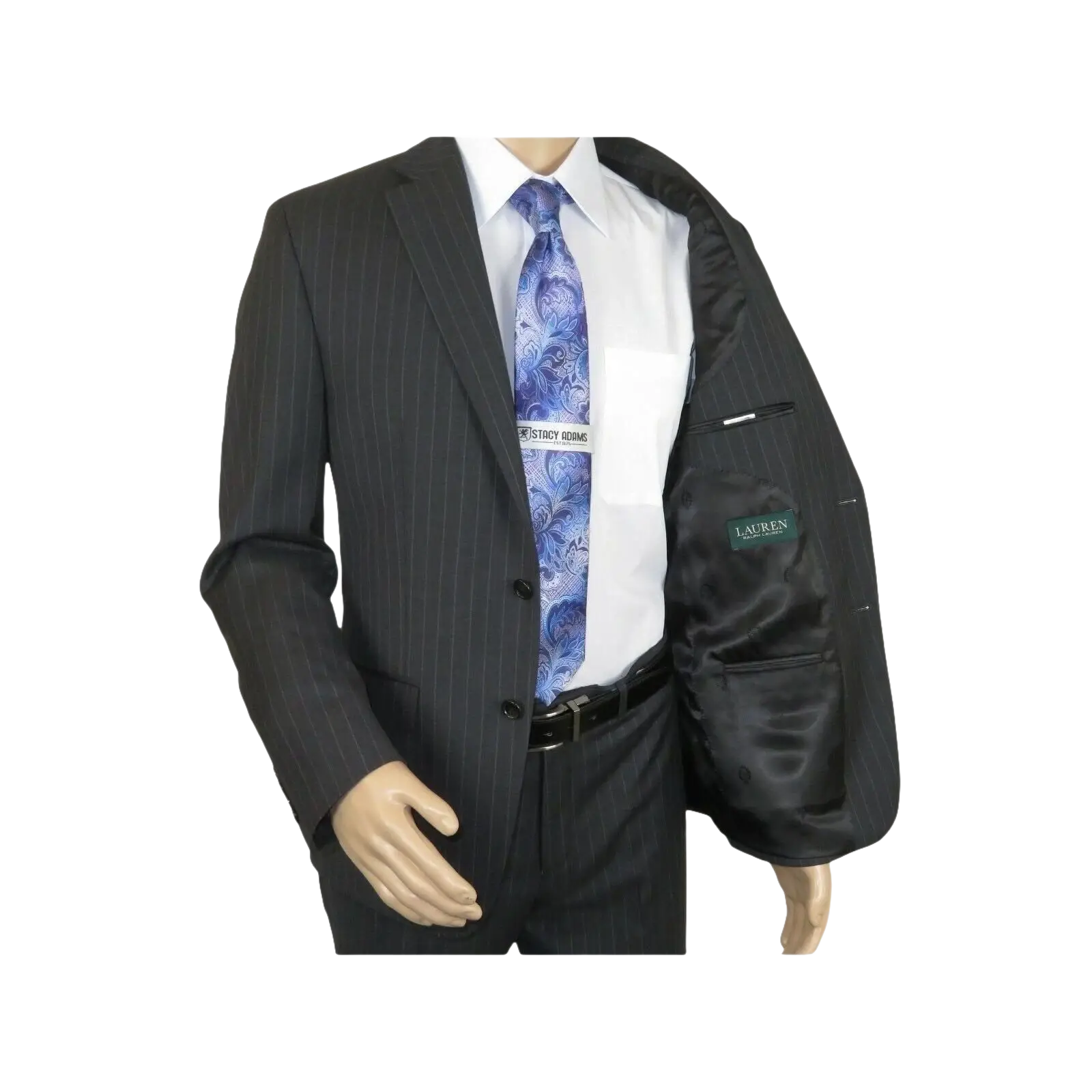 Men RALPH LAUREN Suit Wool Blend Two Button Classic Pinstripe Formal 0151 Gray - J.Valintin Men's Wear Legend - 18241