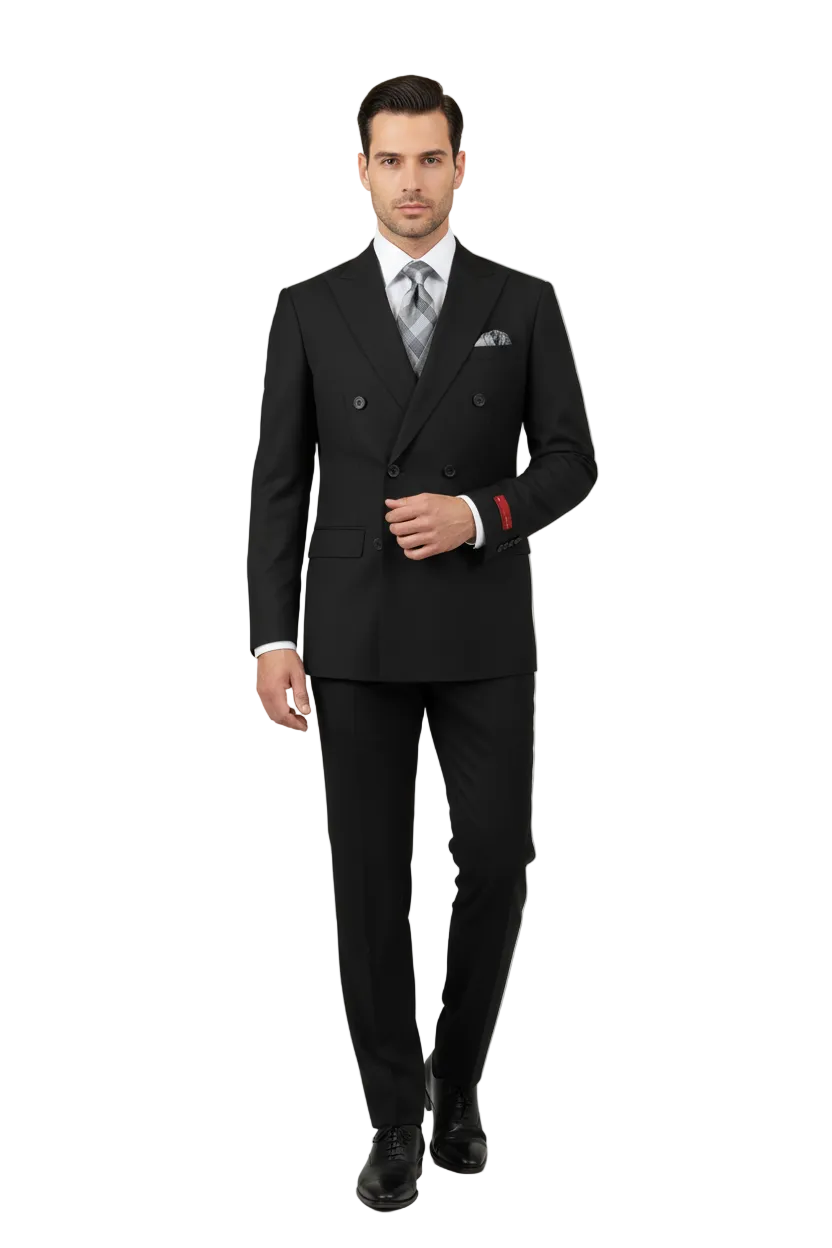 Men RENOIR Dressy Suit Separates Solid Slim Fit 201-1 Black Double Breasted