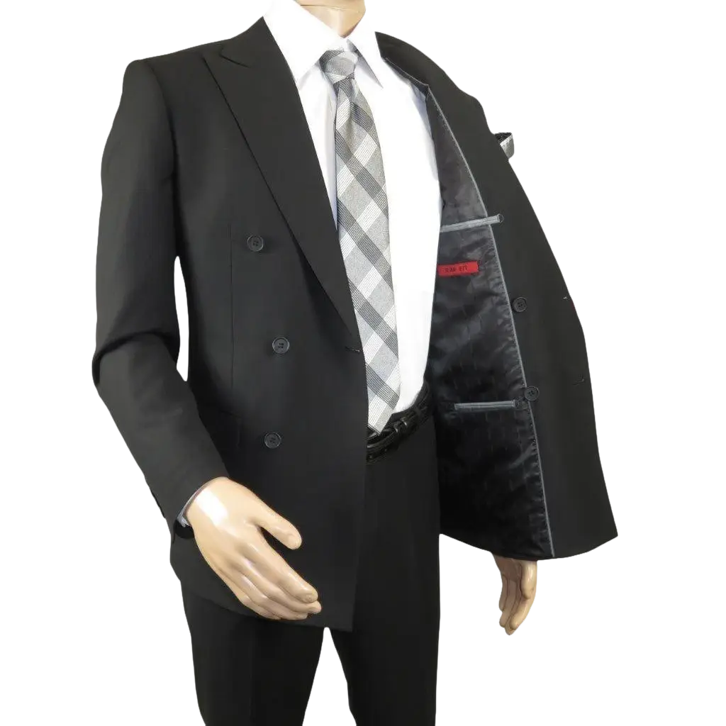 Men RENOIR Dressy Suit Separates Solid Slim Fit 201 - 1 Black Double Breasted - J.Valintin Men's Wear Legend - 201 - 1 DB - 36S