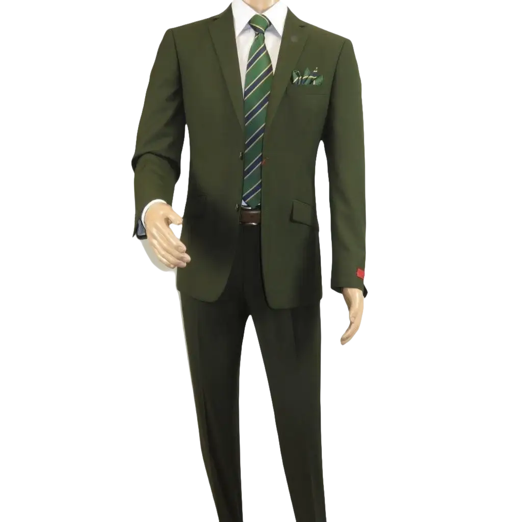 Men RENOIR Suit Seprates Solid 2 Button Business Formal Slim Fit 201 - 10 Olive - J.Valintin Men's Wear Legend - 201 - 10 Olive - 36S