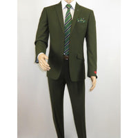 Men RENOIR Suit Seprates Solid 2 Button Business Formal Slim Fit 201 - 10 Olive - J.Valintin Men's Wear Legend - 201 - 10 Olive - 36S