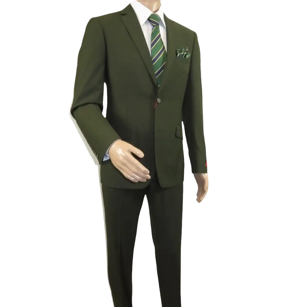 Men RENOIR Suit Seprates Solid 2 Button Business Formal Slim Fit 201 - 10 Olive - J.Valintin Men's Wear Legend - 201 - 10 Olive - 36S