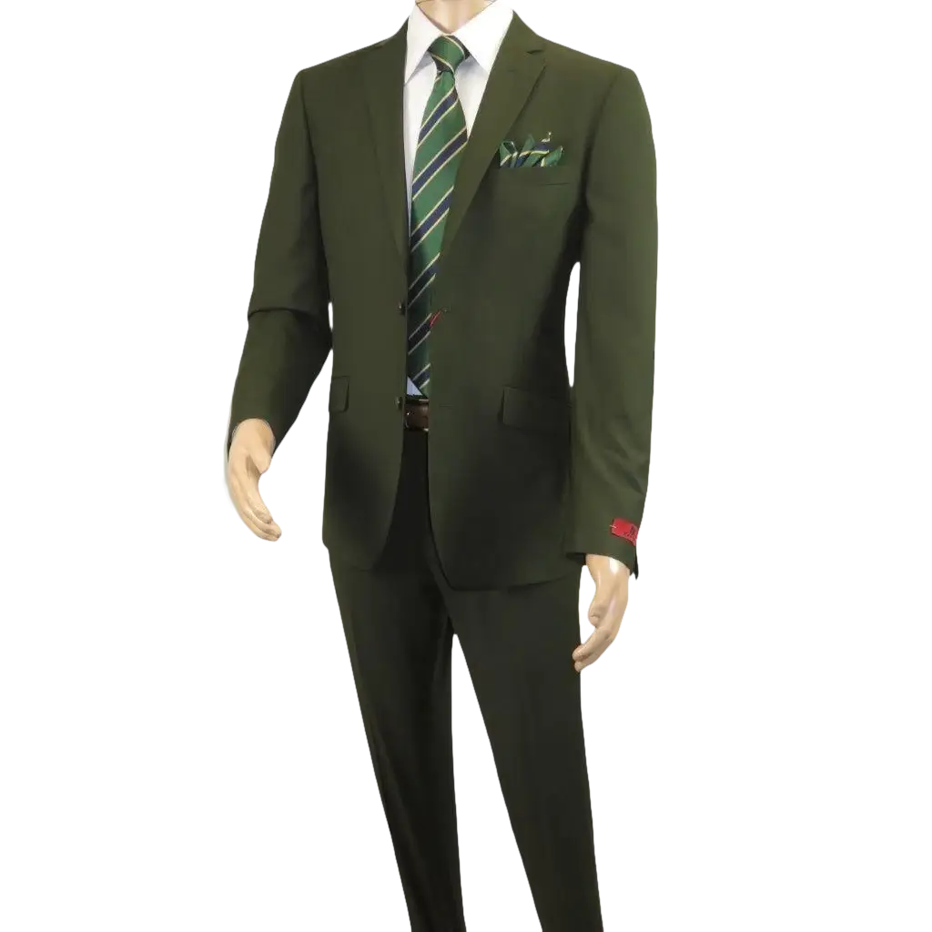 Men RENOIR Suit Seprates Solid 2 Button Business Formal Slim Fit 201 - 10 Olive - J.Valintin Men's Wear Legend - 201 - 10 Olive - 36S