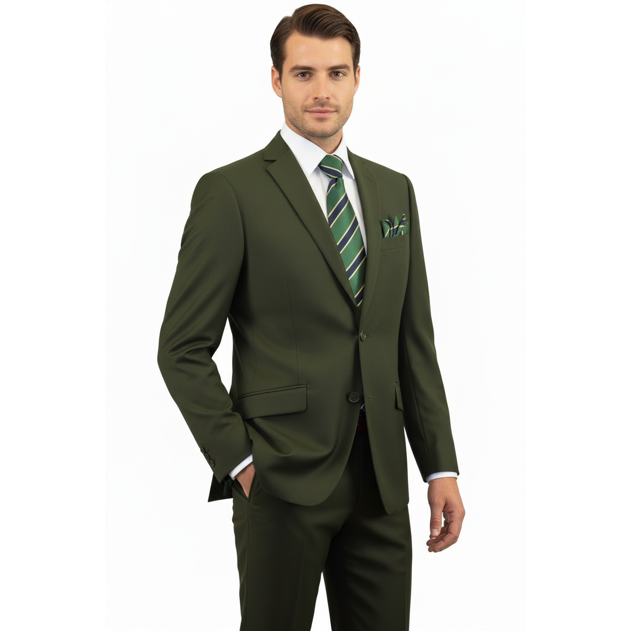 Men RENOIR Suit Seprates Solid 2 Button Business Formal Slim Fit 201-10 Olive
