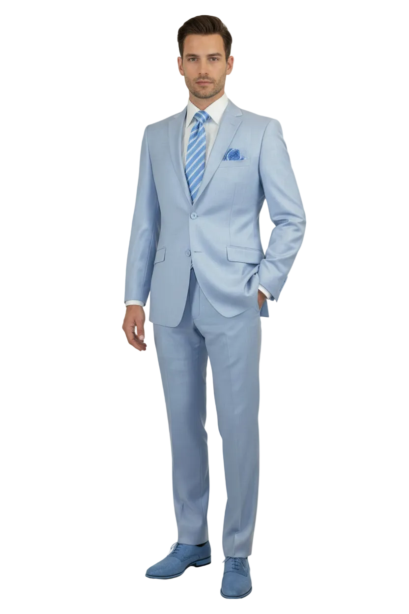 Men RENOIR suit Solid 2 Button Business Formal All Purpose Slim Fit 203-9 Blue