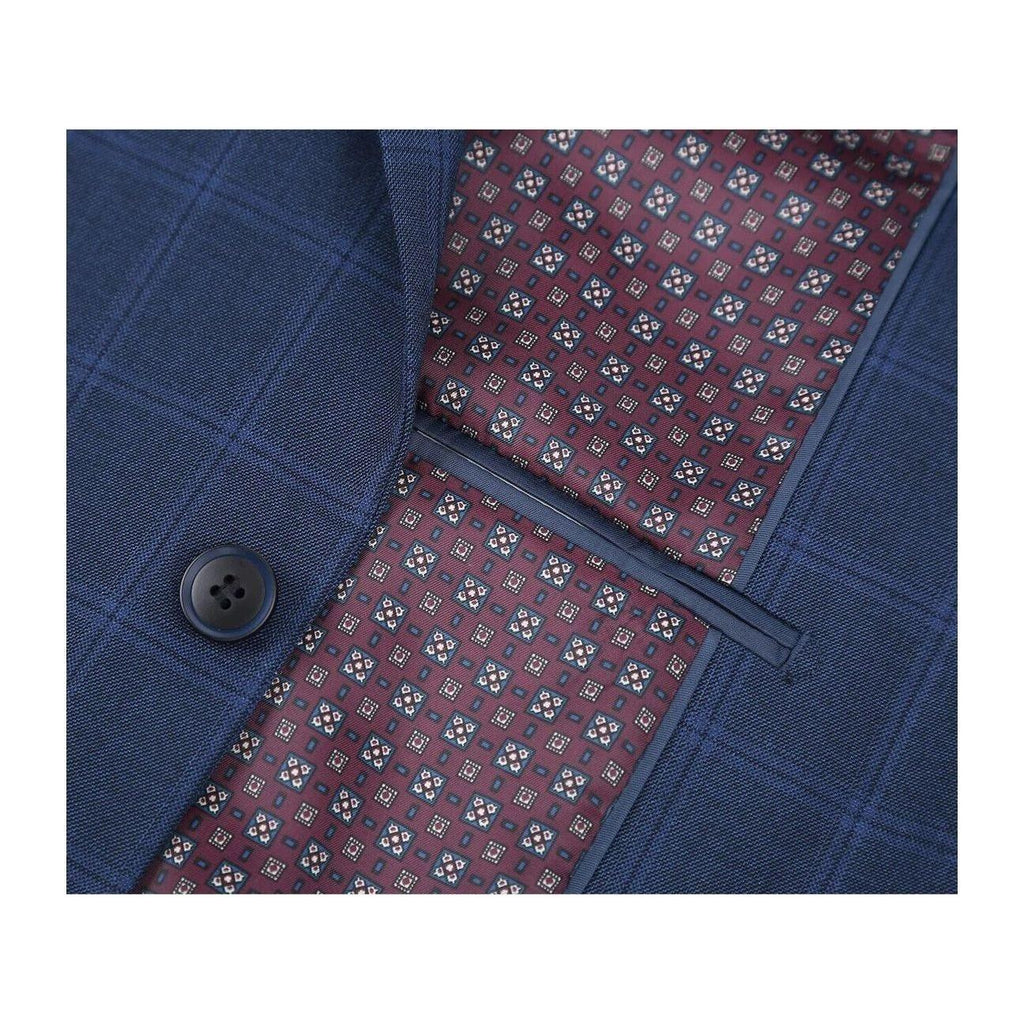 Men RENOIR suit Solid 2Button Business Formal Slim Fit 292 - 6 Window Pane Plaid - J.Valintin Men's Wear Legend - 97651