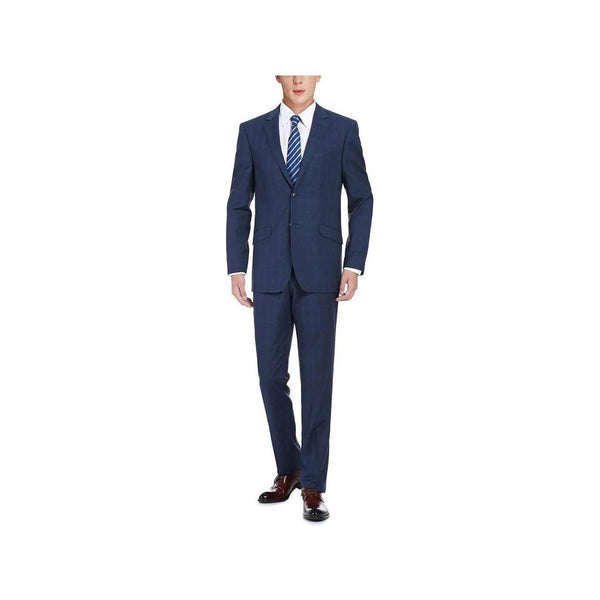 Men RENOIR suit Solid 2Button Business Formal Slim Fit 292 - 6 Window Pane Plaid - J.Valintin Men's Wear Legend - 97651