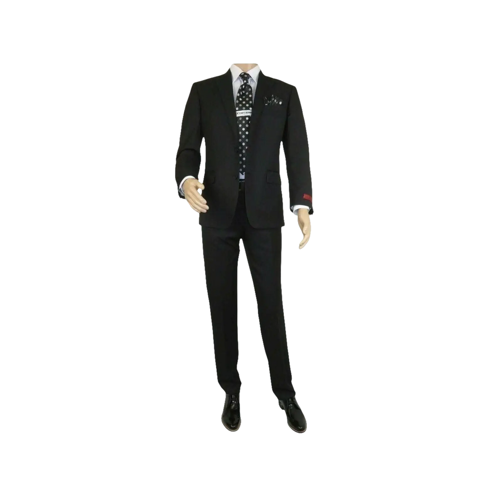 Men RENOIR Suit Solid Two Button Business Formal Classic Regular Fit 201 - 1 Black - J.Valintin Men's Wear Legend - 22369