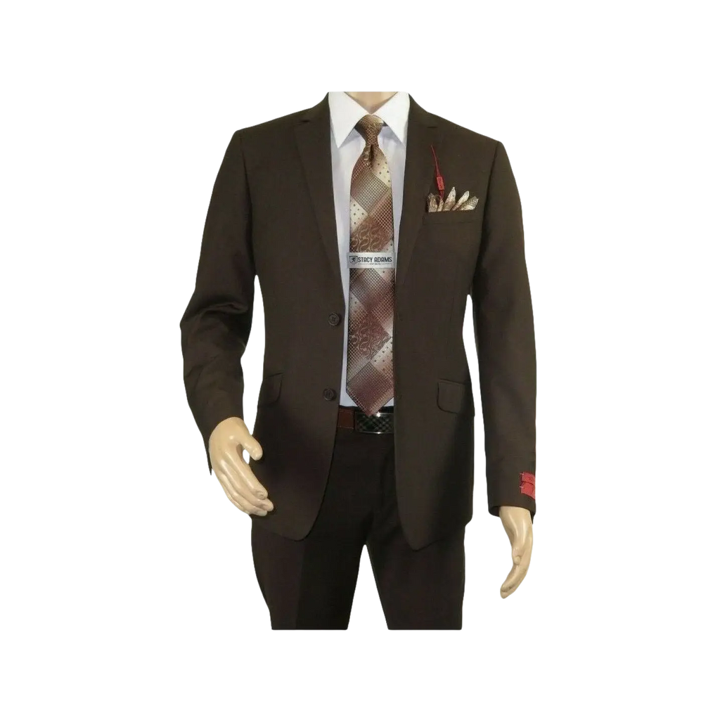 Men RENOIR suit Solid Two Button Business Formal Year Round Slim Fit 201 - 5 Brown - J.Valintin Men's Wear Legend - 92223