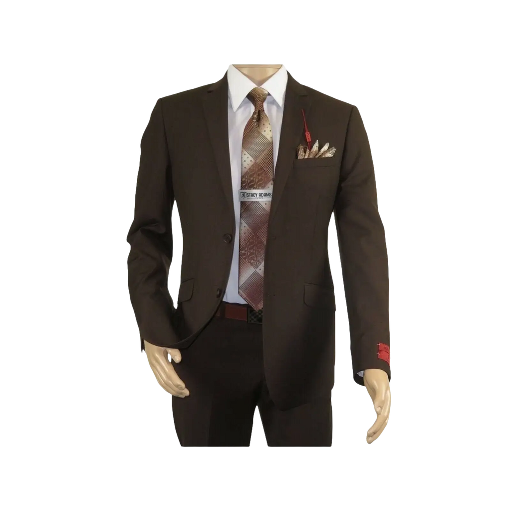 Men RENOIR suit Solid Two Button Business Formal Year Round Slim Fit 201 - 5 Brown - J.Valintin Men's Wear Legend - 92223
