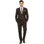 Men RENOIR suit Solid Two Button Business Formal Year Round Slim Fit 201-5 Brown