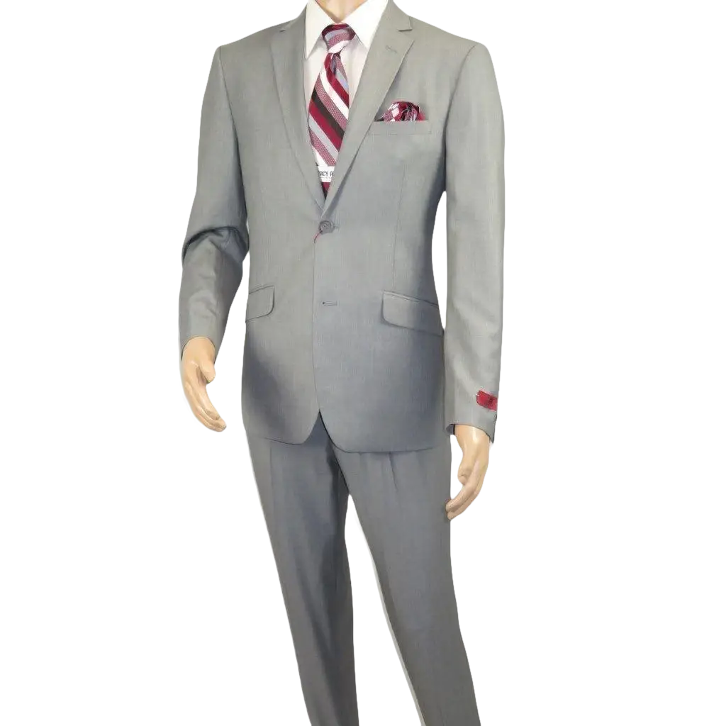 Men RENOIR suit Solid Two Button Business or Formal Slim Fit 202 - 2 Light gray - J.Valintin Men's Wear Legend - 202 - 2 - Lt Gray - 36S