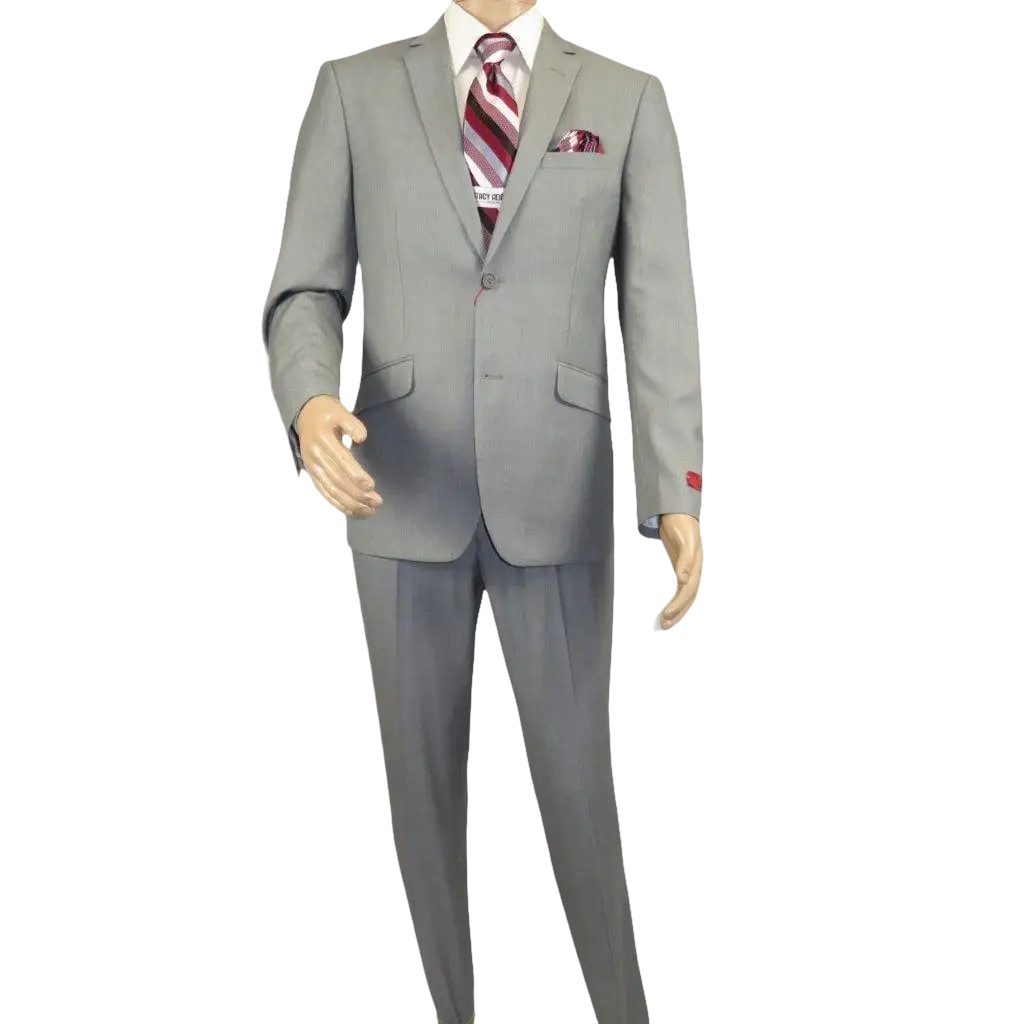 Men RENOIR suit Solid Two Button Business or Formal Slim Fit 202 - 2 Light gray - J.Valintin Men's Wear Legend - 202 - 2 - Lt Gray - 36S