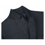 Men Renoir Suit Super 140 Wool Side Vent Slim Fit English Plaid 559 - 3 Navy Blue - J.Valintin Men's Wear Legend - 19049