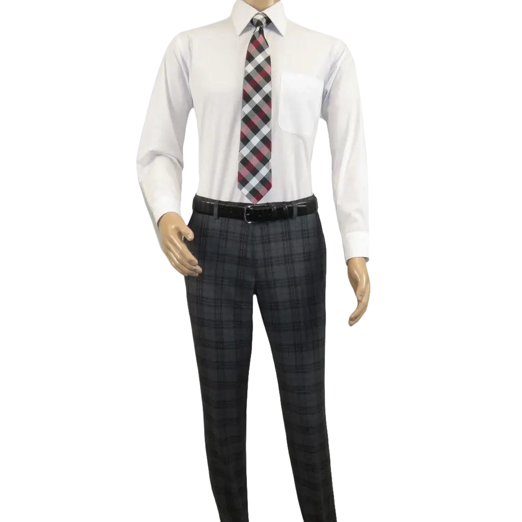 Men RENOIR Suit Two Button Business Formal Slim Fit 294 - 15 Gray English Plaid - J.Valintin Men's Wear Legend - 97670