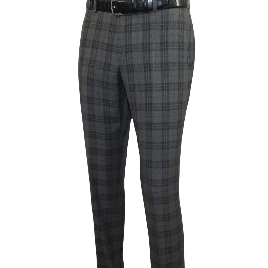 Men RENOIR Suit Two Button Business Formal Slim Fit 294 - 15 Gray English Plaid - J.Valintin Men's Wear Legend - 97670