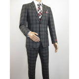 Men RENOIR Suit Two Button Business Formal Slim Fit 294 - 15 Gray English Plaid - J.Valintin Men's Wear Legend - 97670