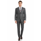 Men RENOIR Suit Two Button Business Formal Slim Fit 294-15 Gray English Plaid