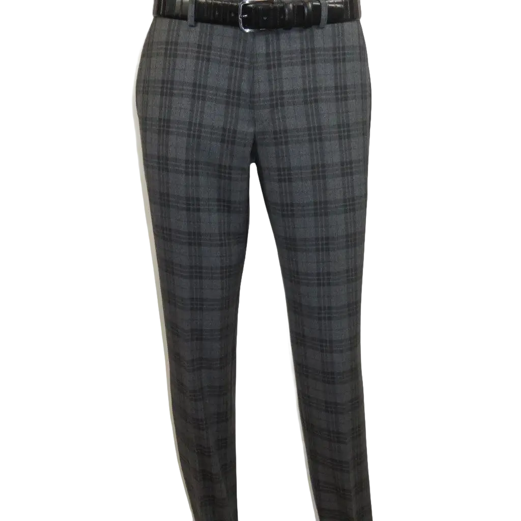 Men RENOIR Suit Two Button Business Formal Slim Fit 294 - 15 Gray English Plaid - J.Valintin Men's Wear Legend - 97670