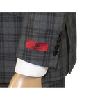 Men RENOIR Suit Two Button Business Formal Slim Fit 294 - 15 Gray English Plaid - J.Valintin Men's Wear Legend - 97670