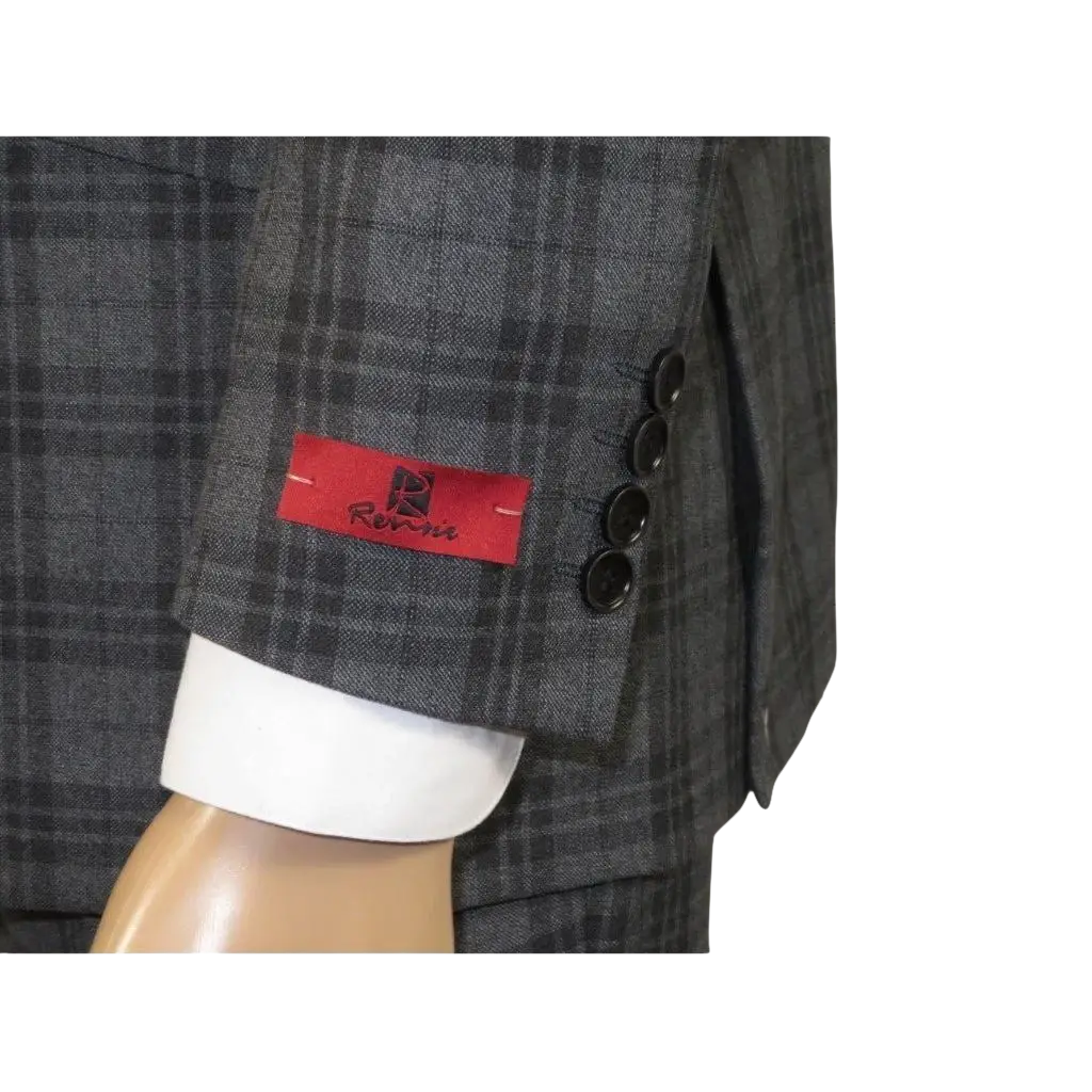 Men RENOIR Suit Two Button Business Formal Slim Fit 294 - 15 Gray English Plaid - J.Valintin Men's Wear Legend - 97670