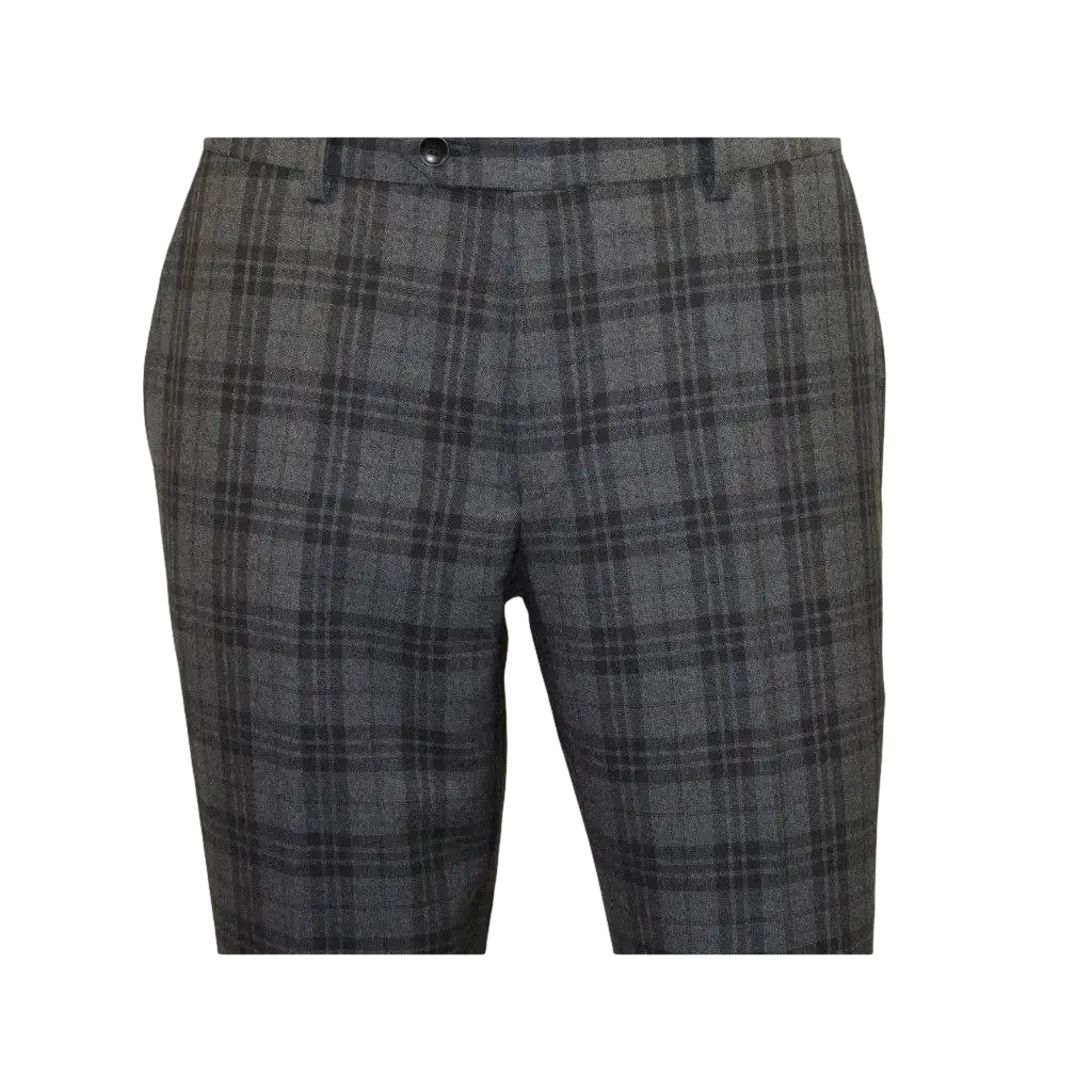 Men RENOIR Suit Two Button Business Formal Slim Fit 294 - 15 Gray English Plaid - J.Valintin Men's Wear Legend - 97670