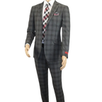Men RENOIR Suit Two Button Business Formal Slim Fit 294 - 15 Gray English Plaid - J.Valintin Men's Wear Legend - 97670