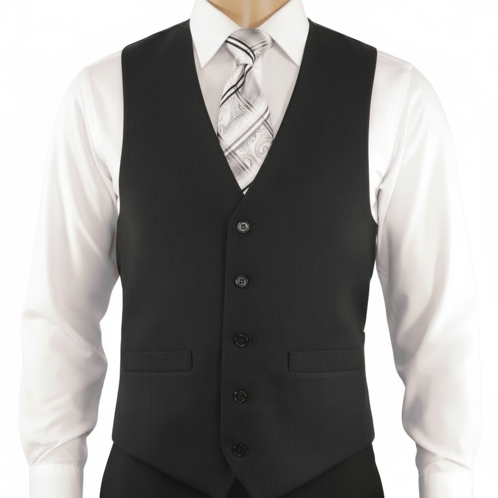 Men RENOIR Vest Wool 140 Adjustable ,V-Neck 2 Pocket Fully lined 555-3 Charcoal