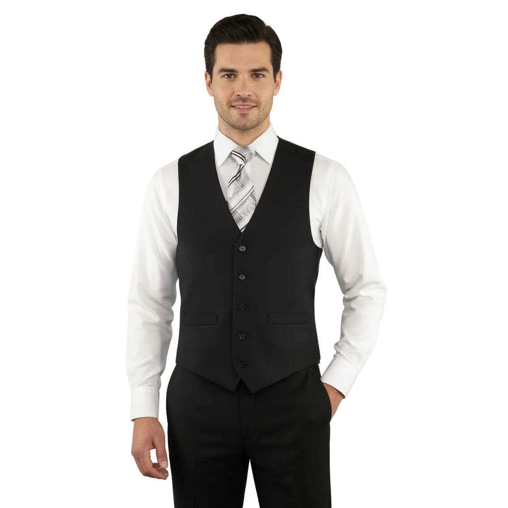 Men RENOIR Vest Wool 140 Adjustable ,V-Neck 2 Pocket Fully lined 555-3 Charcoal