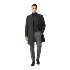 Men RENOIR Wool Blend Charcoal Gray English Plaid 3/4 Length Coat 43-18-095