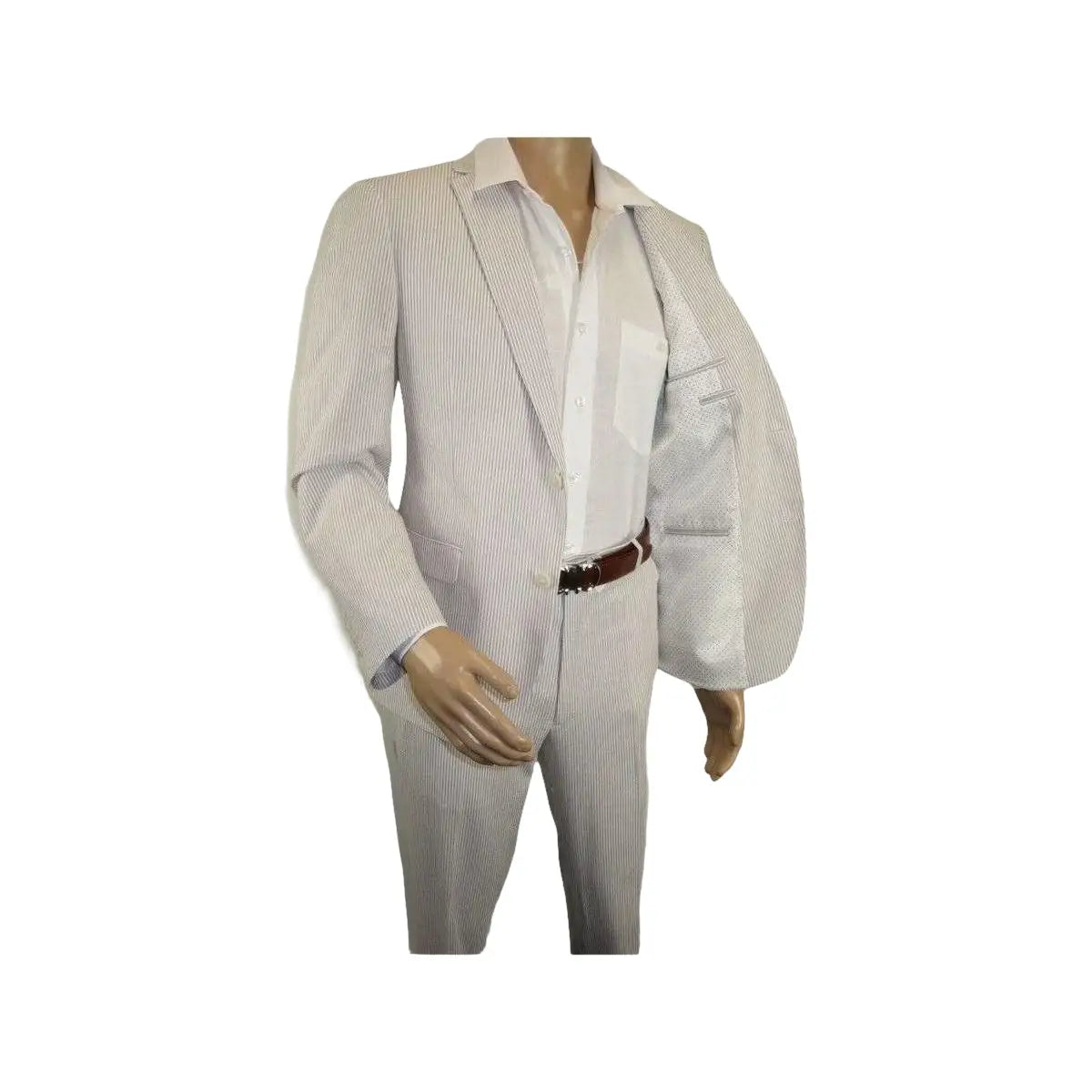 Men Seersucker Suit By Adolfo Stripe Casual Dressy Summer Suit 2 Button C624 Tan - J.Valintin Men's Wear Legend - 108766