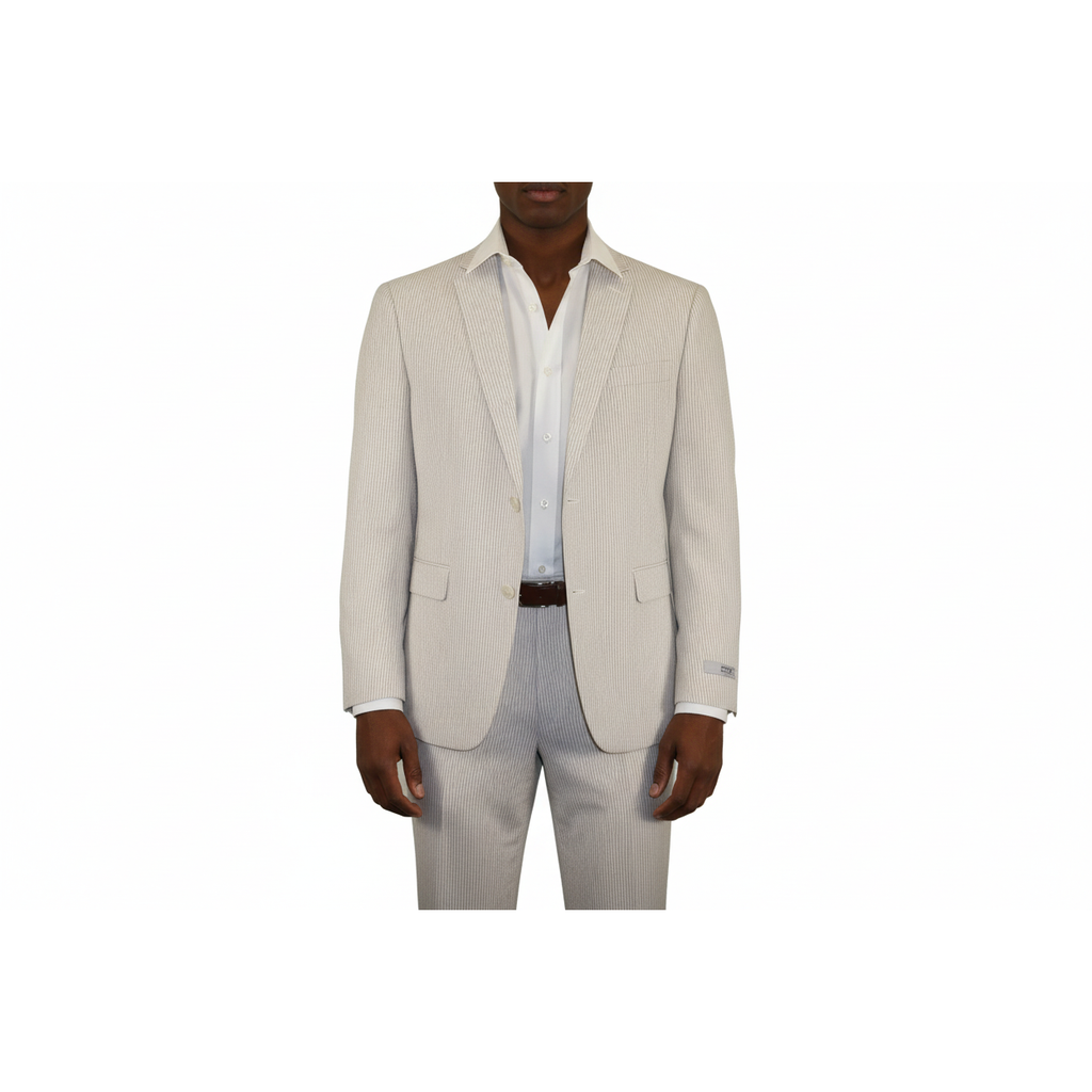Men Seersucker Suit By Adolfo Stripe Casual Dressy Summer Suit 2 Button C624 Tan