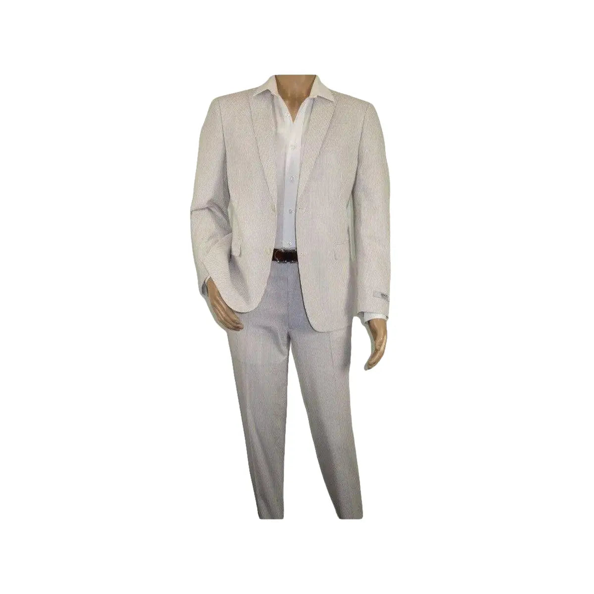 Men Seersucker Suit By Adolfo Stripe Casual Dressy Summer Suit 2 Button C624 Tan - J.Valintin Men's Wear Legend - 108766
