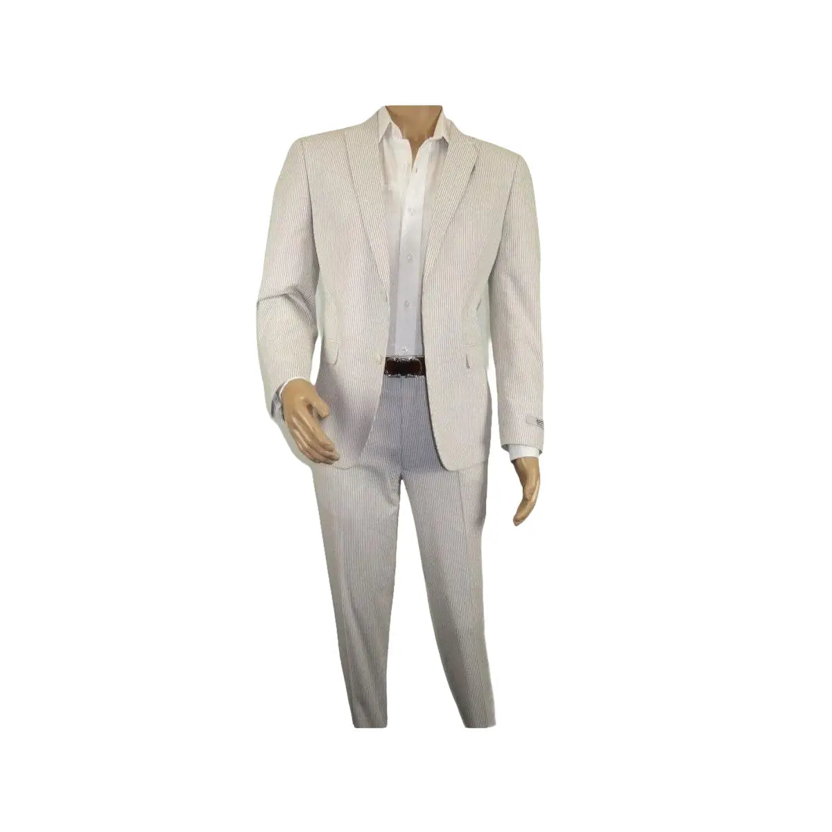 Men Seersucker Suit By Adolfo Stripe Casual Dressy Summer Suit 2 Button C624 Tan - J.Valintin Men's Wear Legend - 108766