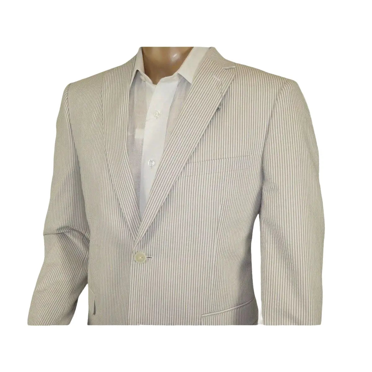 Men Seersucker Suit By Adolfo Stripe Casual Dressy Summer Suit 2 Button C624 Tan - J.Valintin Men's Wear Legend - 108766