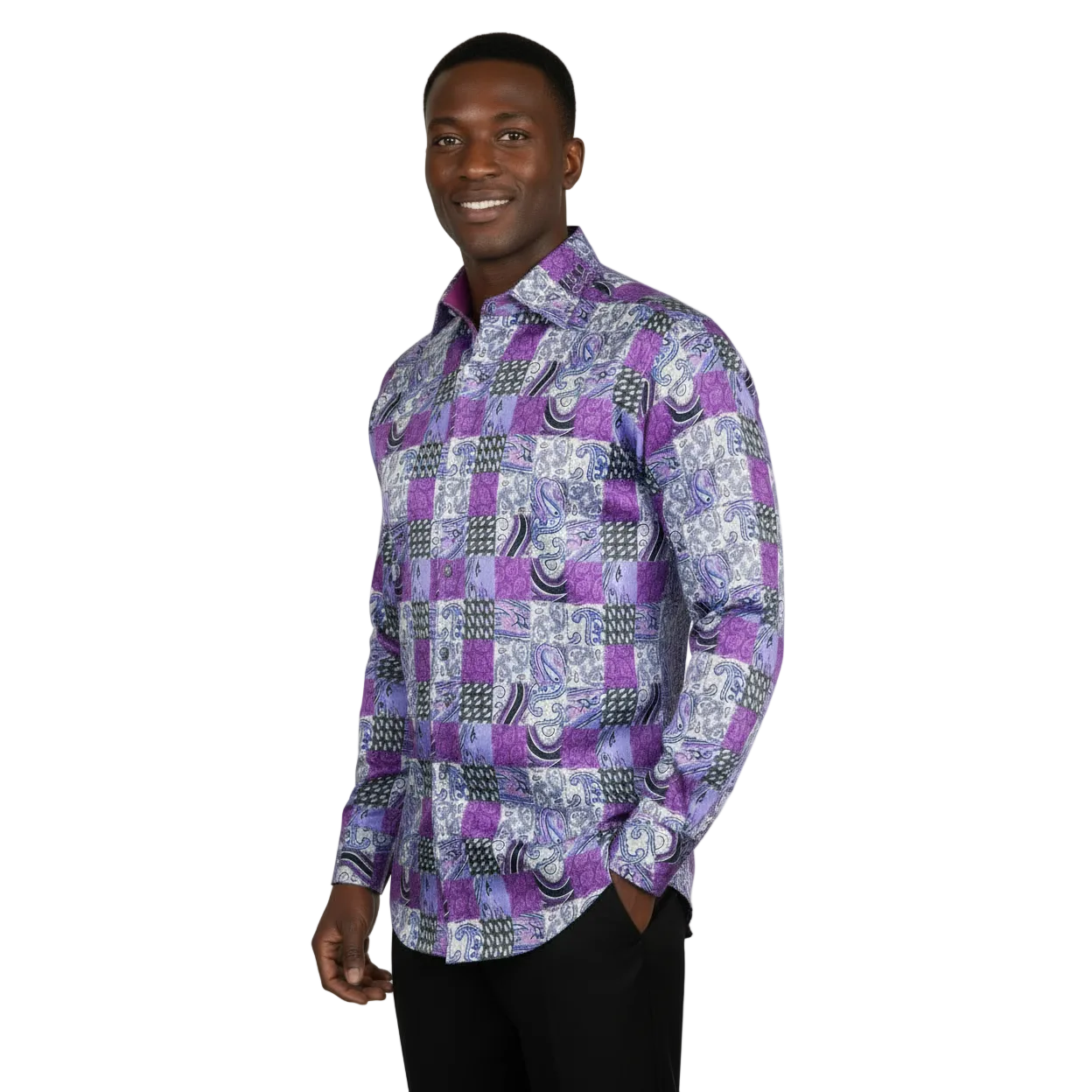 Men Shirt JValintin Turkey-Usa 100% Egyptian Cotton High Collar 1206-4 Purple