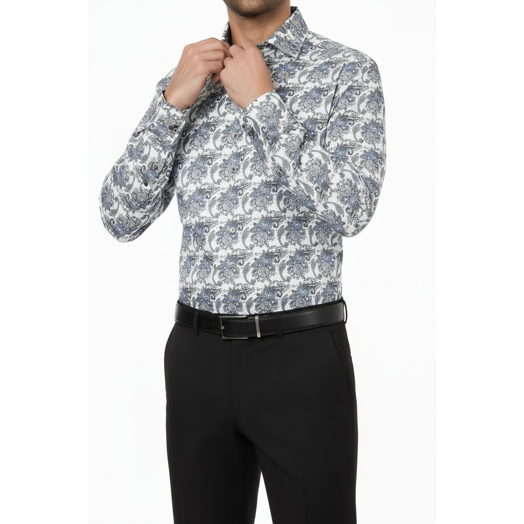 Men Shirt J.Valintin Turkey Usa 100% Egyptian Cotton High Neck A113-11 Blue