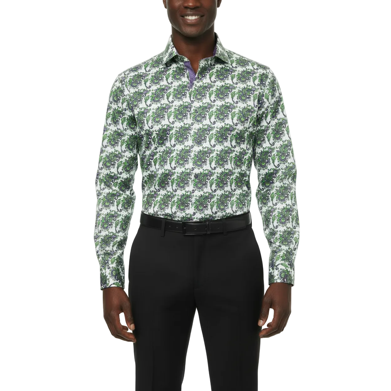 Men Shirt J.Valintin Turkey-Usa 100% Egyptian Cotton High Neck A113-12 Green