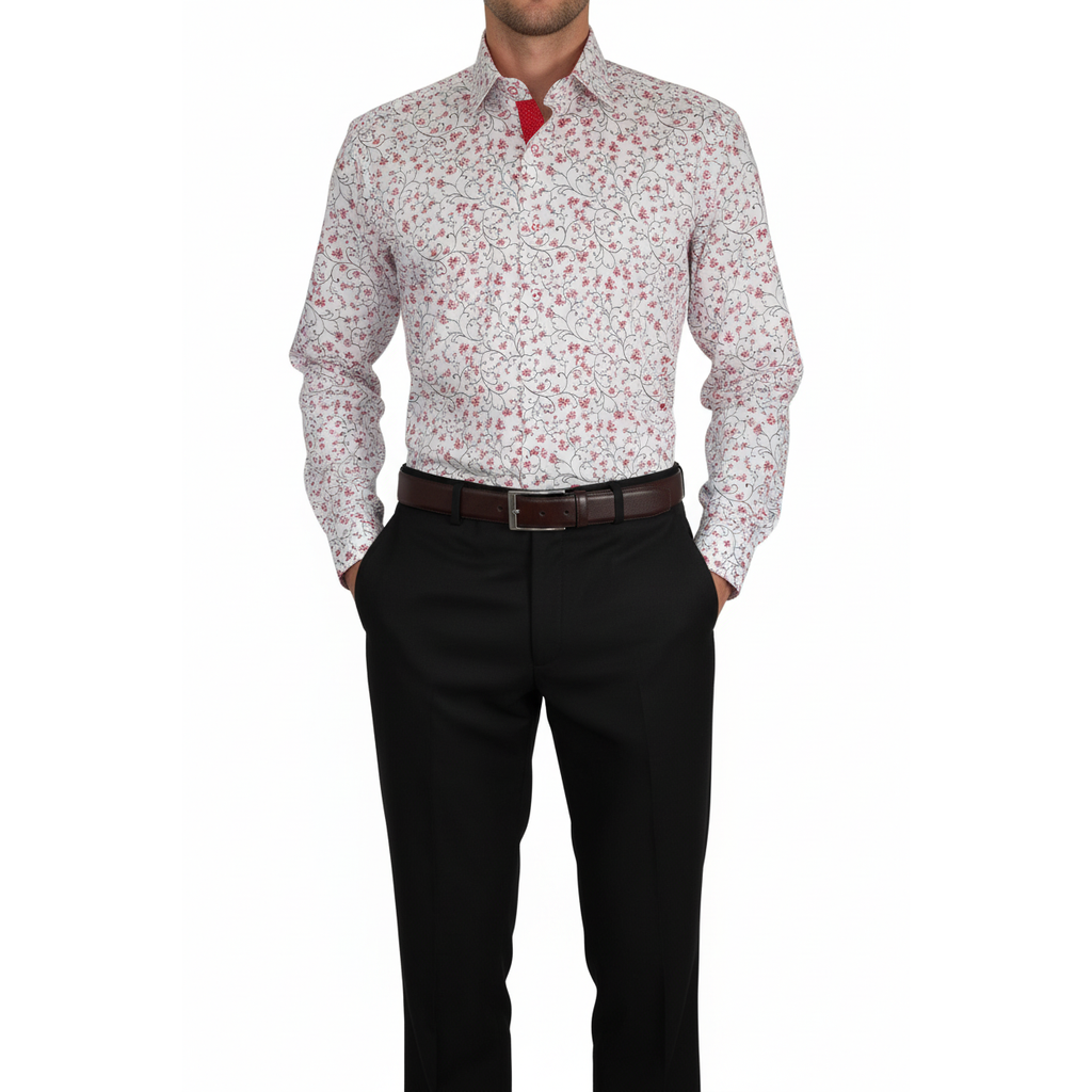 Men Shirt J.Valintin Turkey Usa All Egyptian Cotton High Neck 3325-01 Red