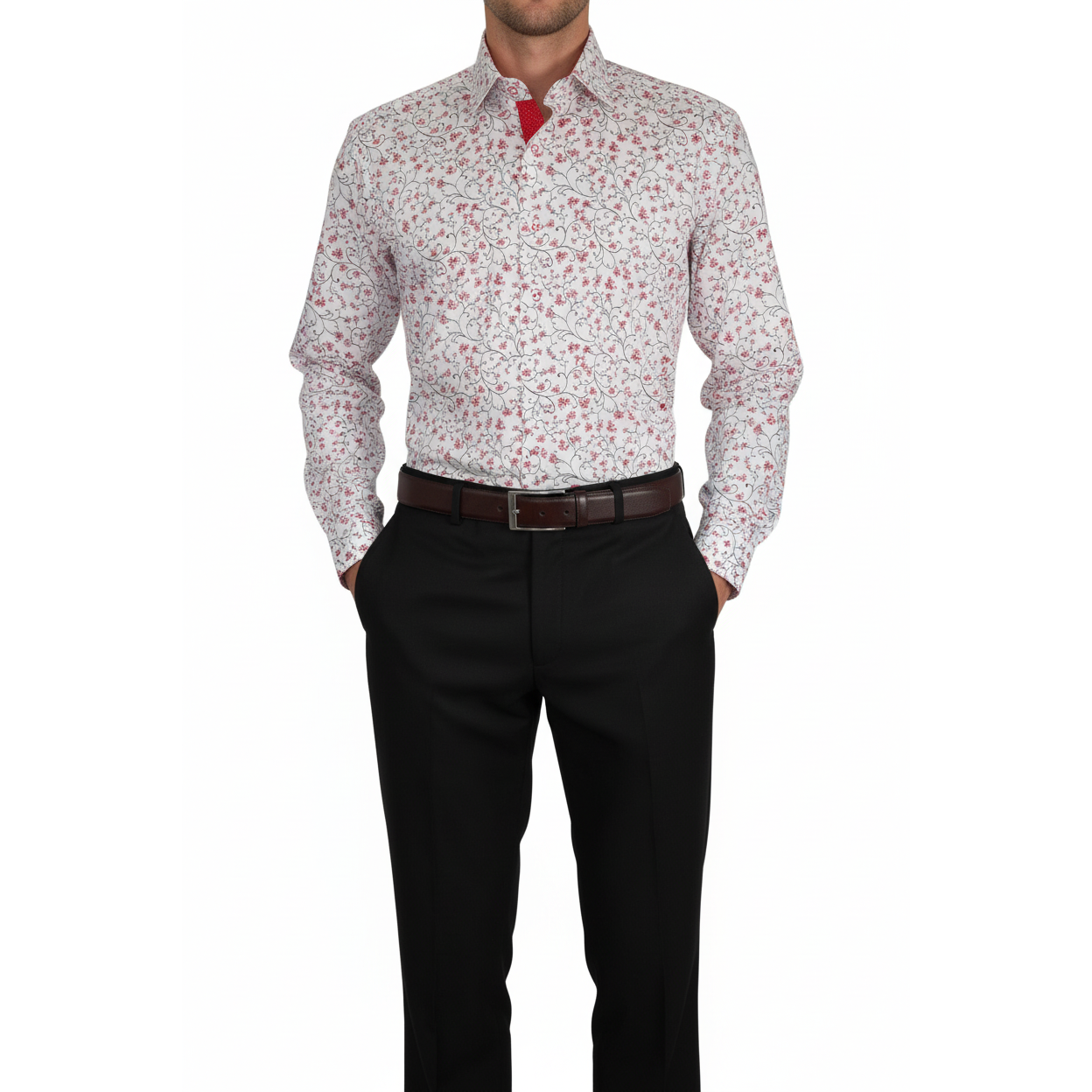 Men Shirt J.Valintin Turkey Usa All Egyptian Cotton High Neck 3325-01 Red