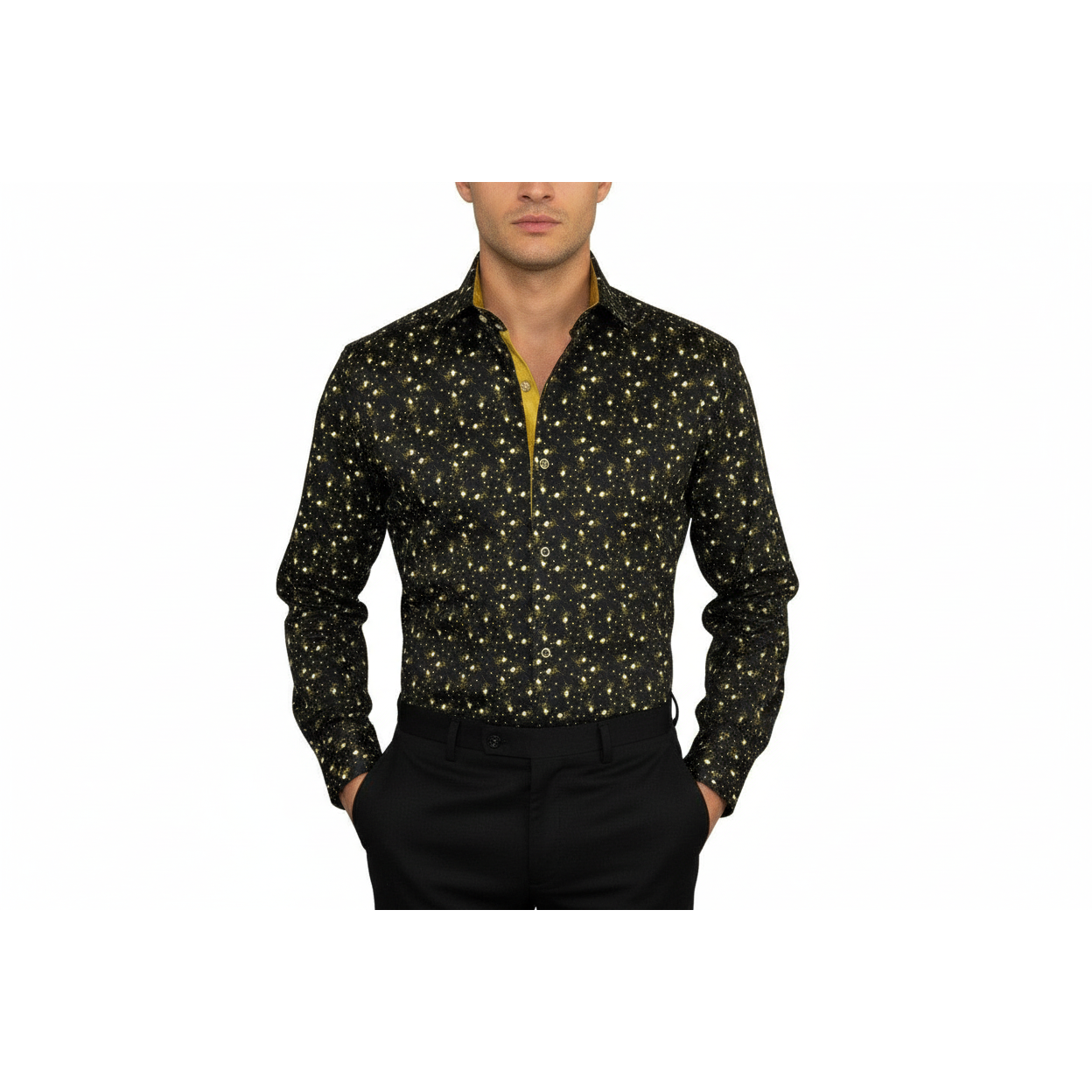 Men Shirt J.Valintin Turkey Usa Egyptian Cotton High Collar 2Z50-06 Black