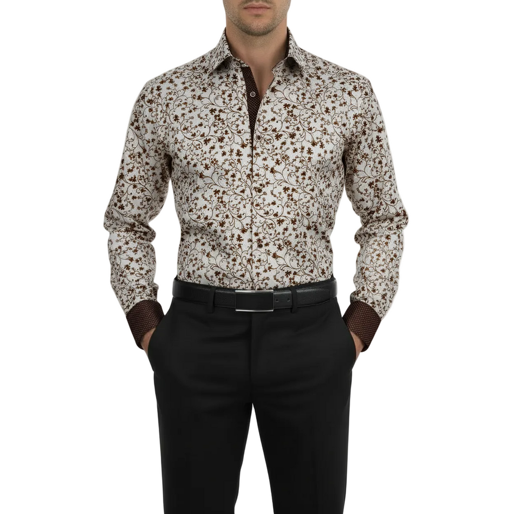 Men Shirt J.Valintin Turkey Usa Egyption Cotton High Collar 3325-1 Brown