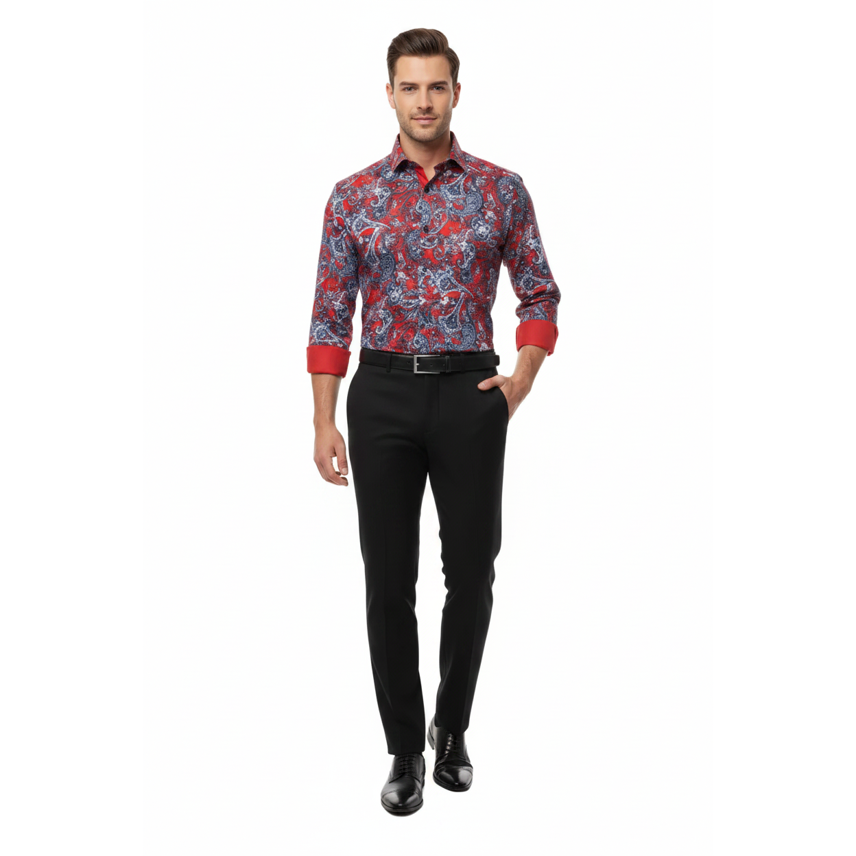 Men Shirt J.Valintin Turkey Usa Egyption Cotton High Collar 5406-04 Red